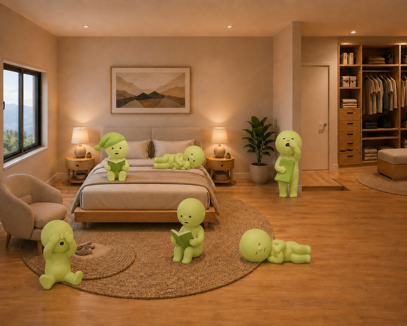 Bedroom scene with hidden Smiski characters